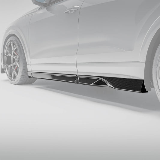 Carbon fiber side skirt for Audi RSQ8 4M Pre-LCI, close-up detail of the weave and edge