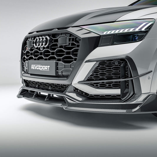 Audi RSQ8 4M Pre-LCI carbon fiber front canards detail on the bumper corner