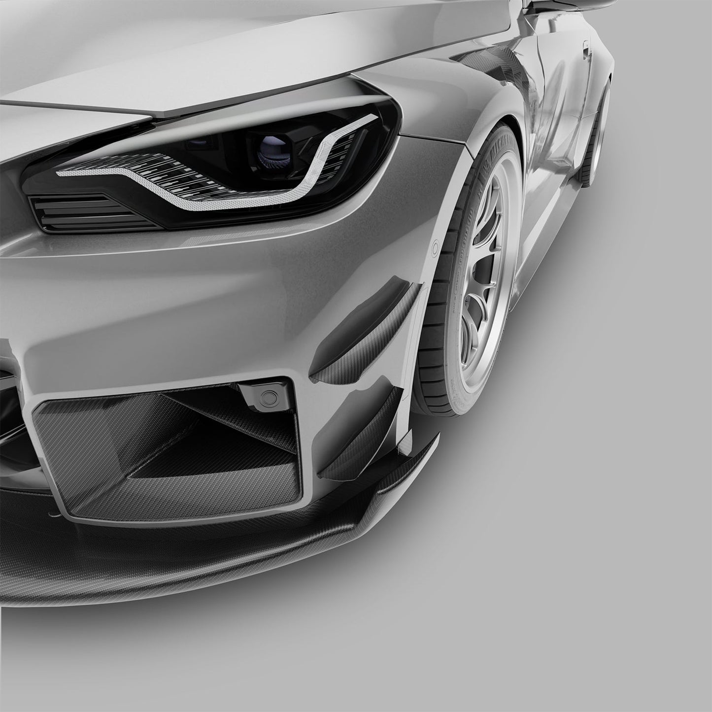 BMW M2 G87 front bumper canards, product render view