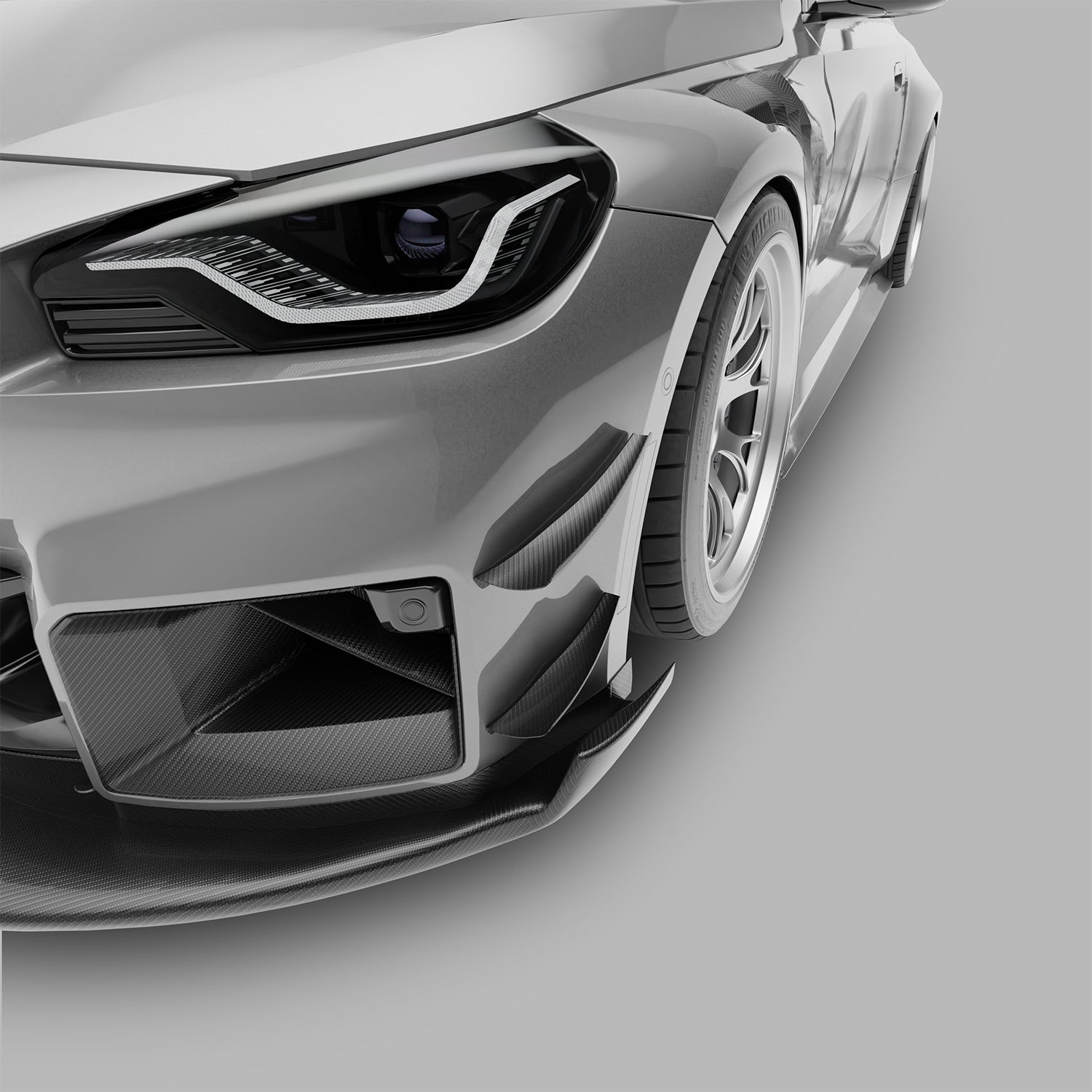 BMW M2 G87 front bumper canards, product render view