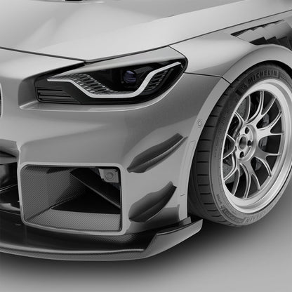 BMW M2 G87 bumper canards, full front-end installed look