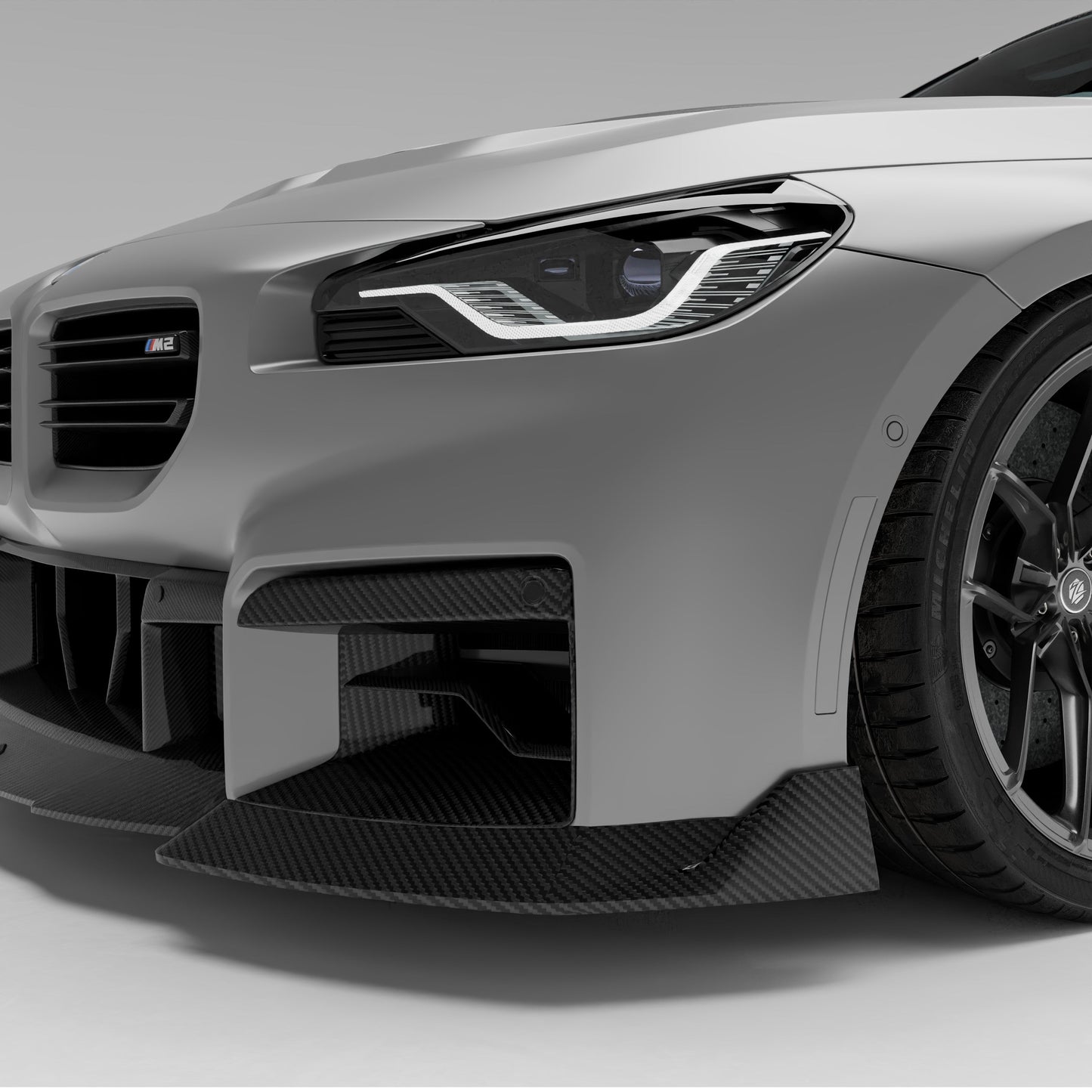 BMW M2 G87 carbon fiber front inlets, front bumper view