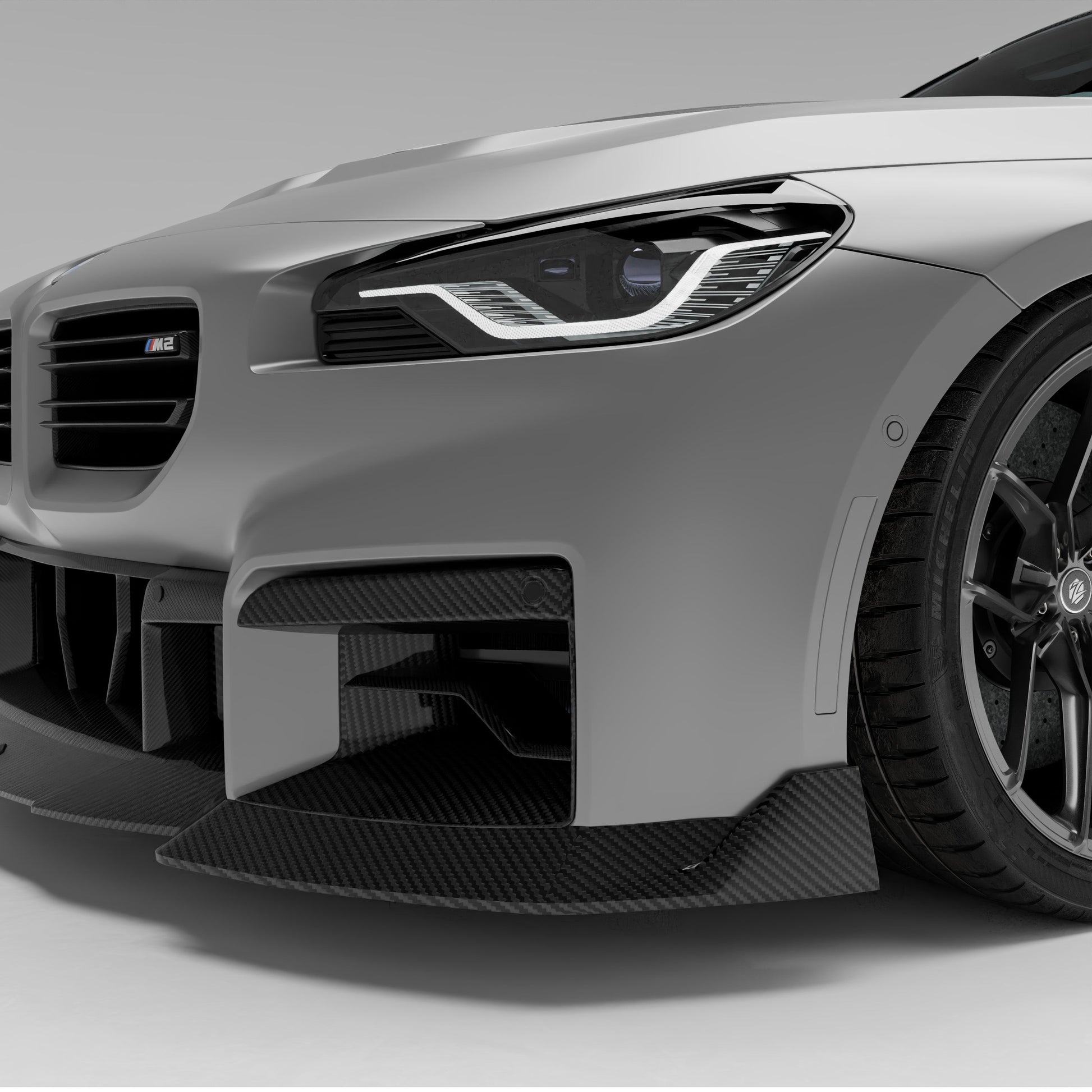 BMW M2 G87 carbon fiber front inlets, front bumper view