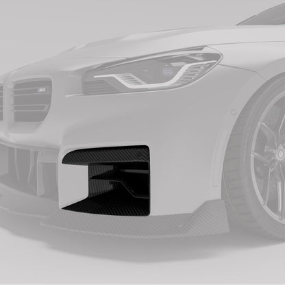 BMW M2 G87 carbon front inlets mounted, angled detail