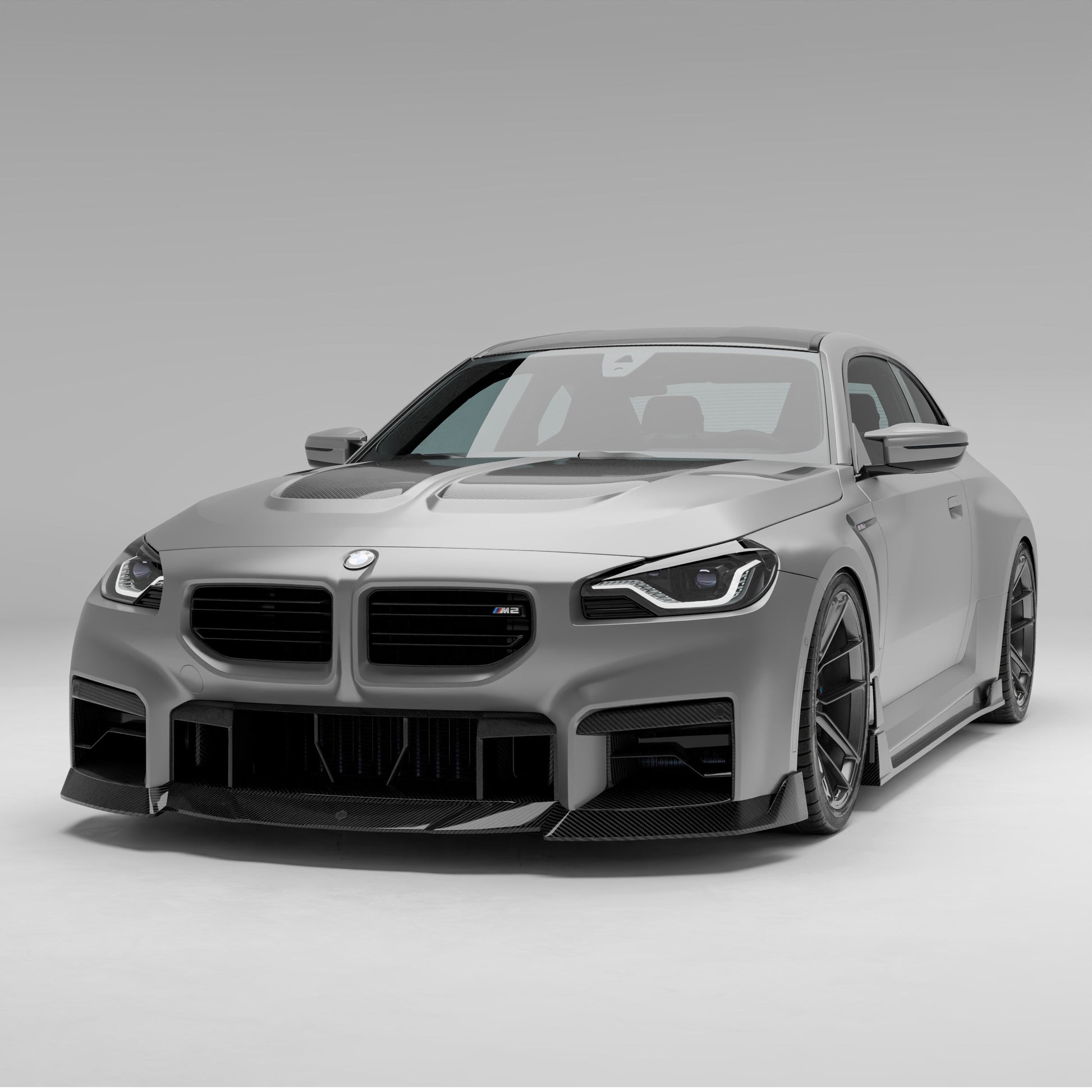 BMW M2 G87 carbon fiber front lip splitter, front three-quarter view