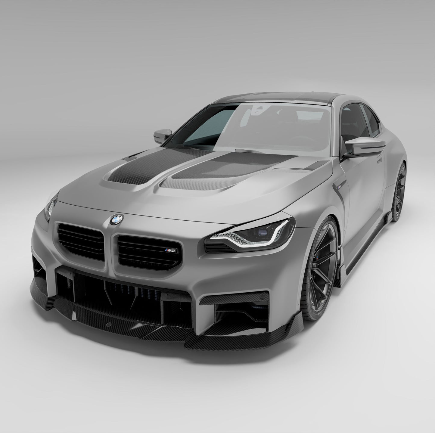 BMW M2 G87 carbon front lip splitter, fitment angle on the nose
