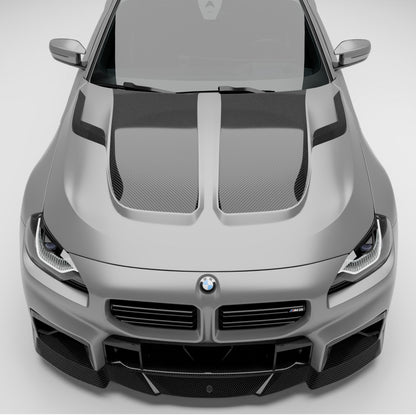BMW M2 G87 carbon hood front three-quarter context view