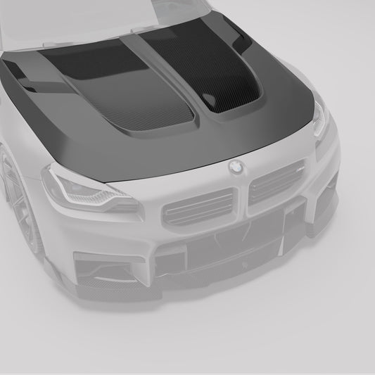 BMW M2 G87 carbon hood angled top view