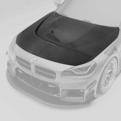 BMW M2 G87 carbon fiber hood, top-down view of vent layout