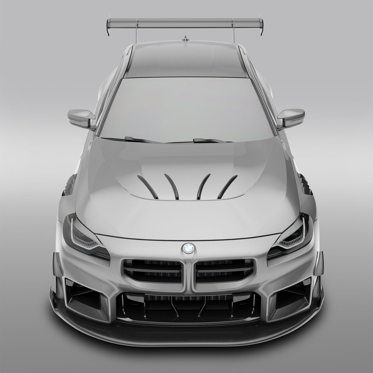 BMW M2 G87 aero hood, full front-end installed look