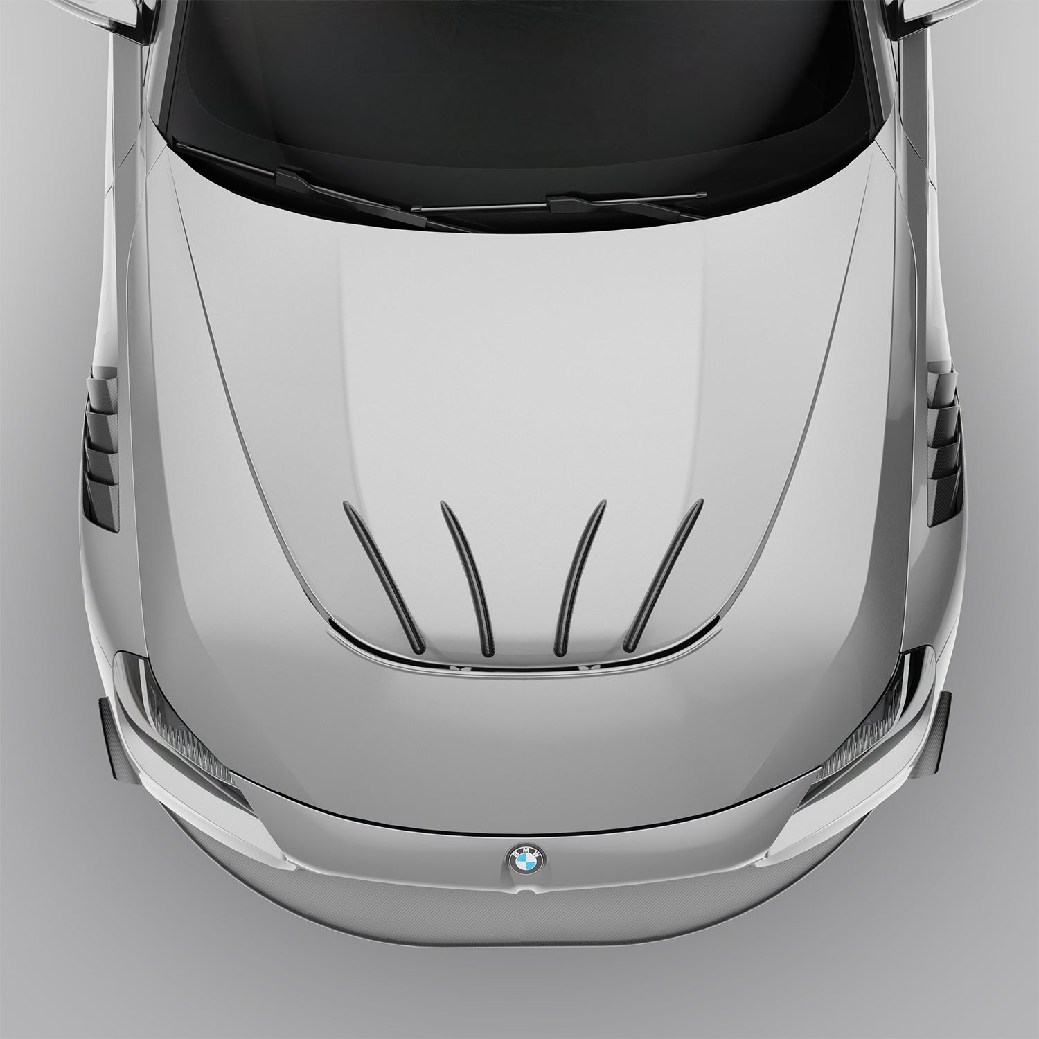 BMW M2 G87 carbon fiber hood strakes mounted top view