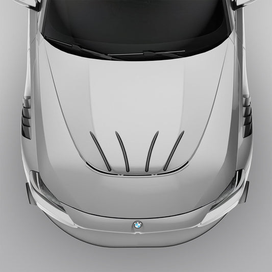 BMW M2 G87 carbon fiber hood strakes mounted top view