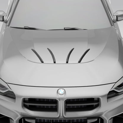 BMW M2 G87 carbon fiber hood strakes packaging and fit detail