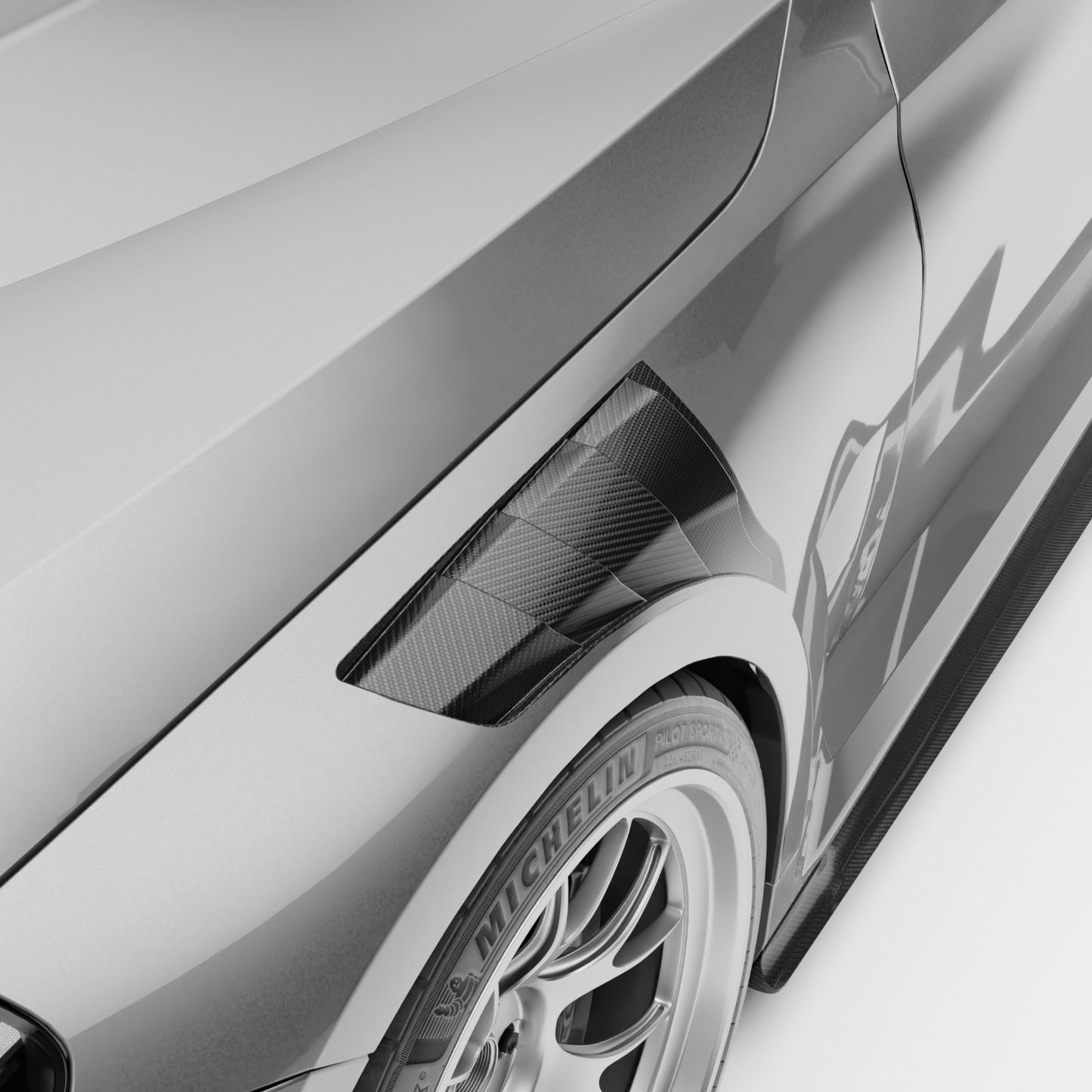 BMW M2 G87 carbon fiber front fender rear facing angle view