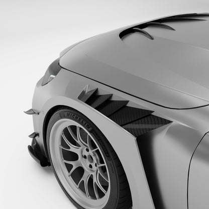 BMW M2 G87 carbon fiber race front fenders, installed front three-quarter view