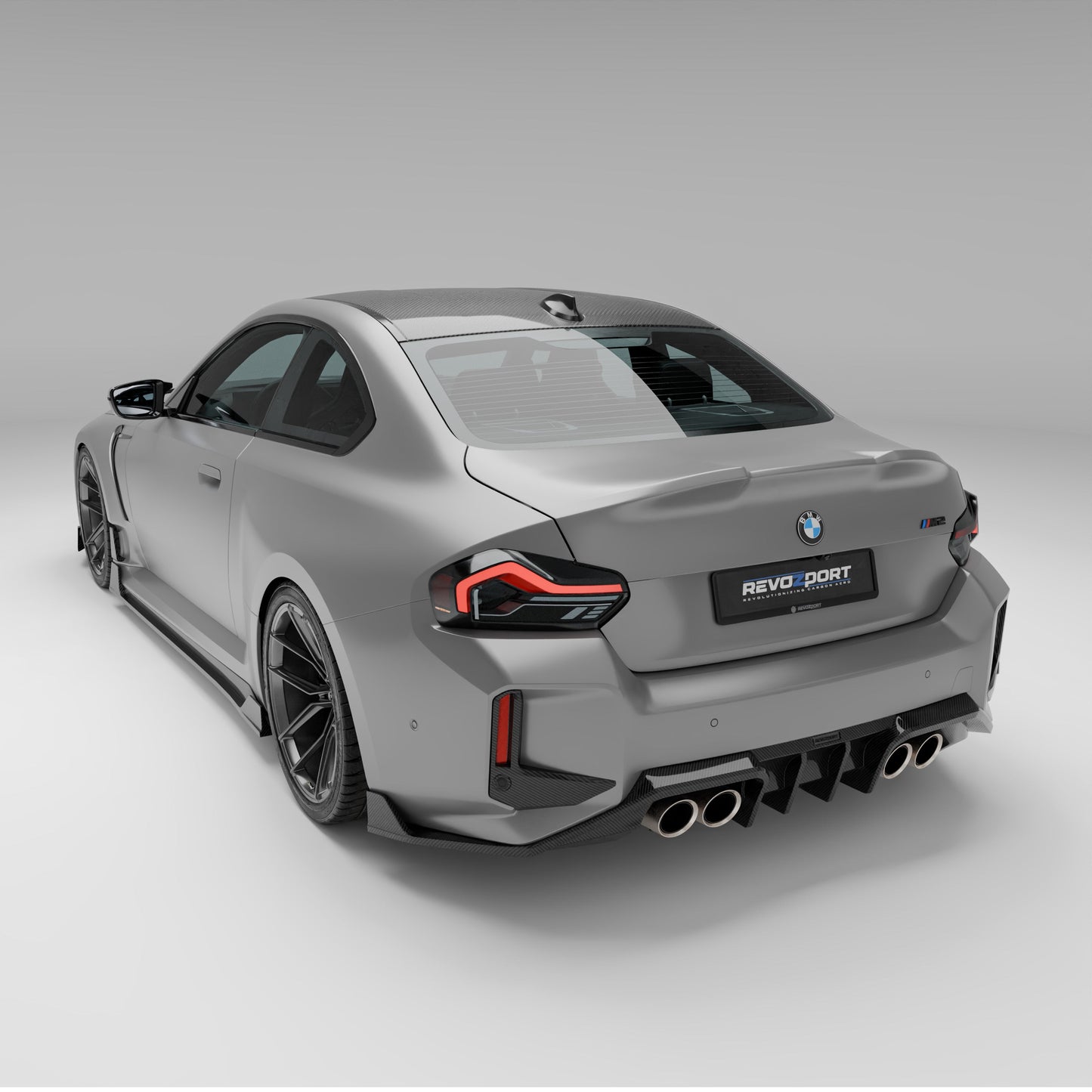 BMW M2 G87 carbon fiber rear canards installed, corner shot