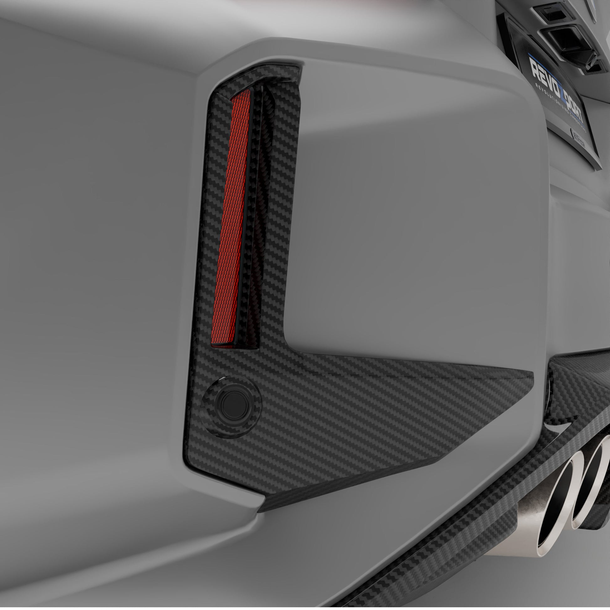 BMW M2 G87 carbon fiber rear canards, rear bumper corner view
