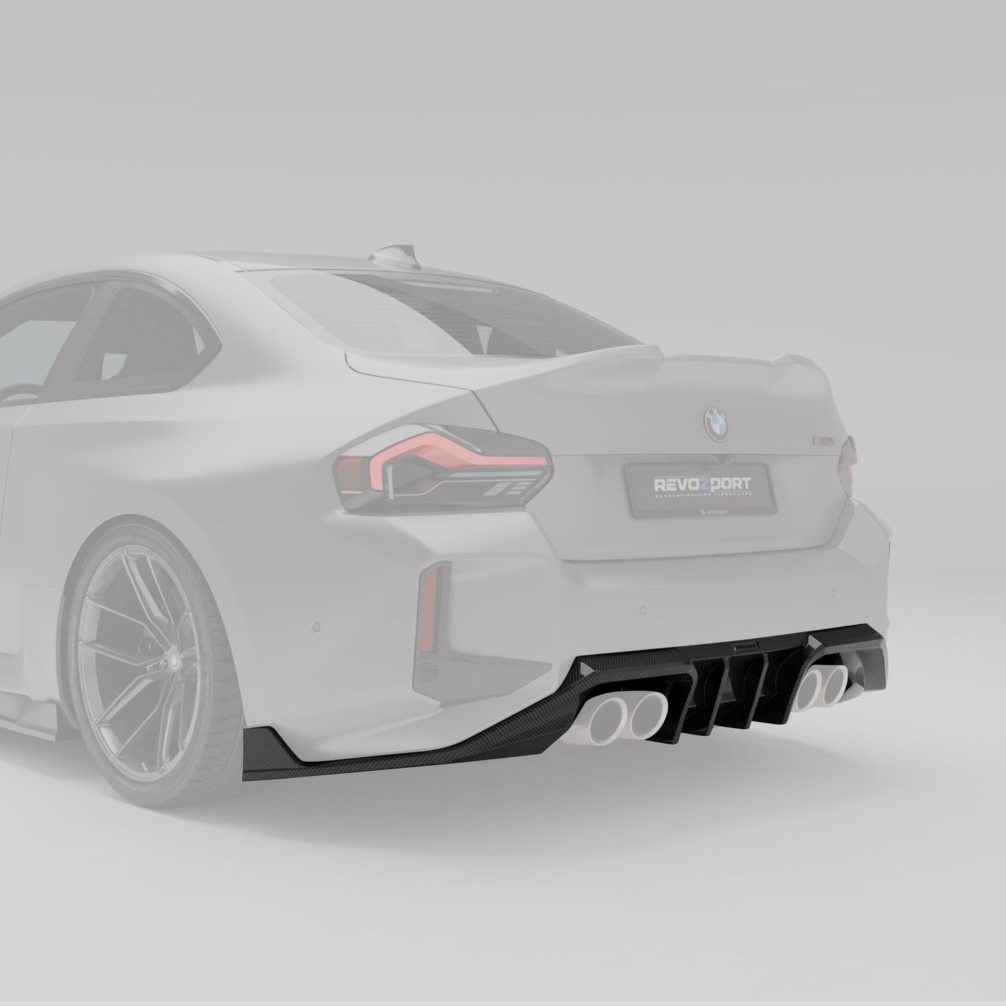 BMW M2 G87 carbon rear diffuser angled rear three-quarter view