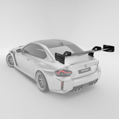 BMW M2 G87 carbon fiber rear wing, side profile showing airfoil shape