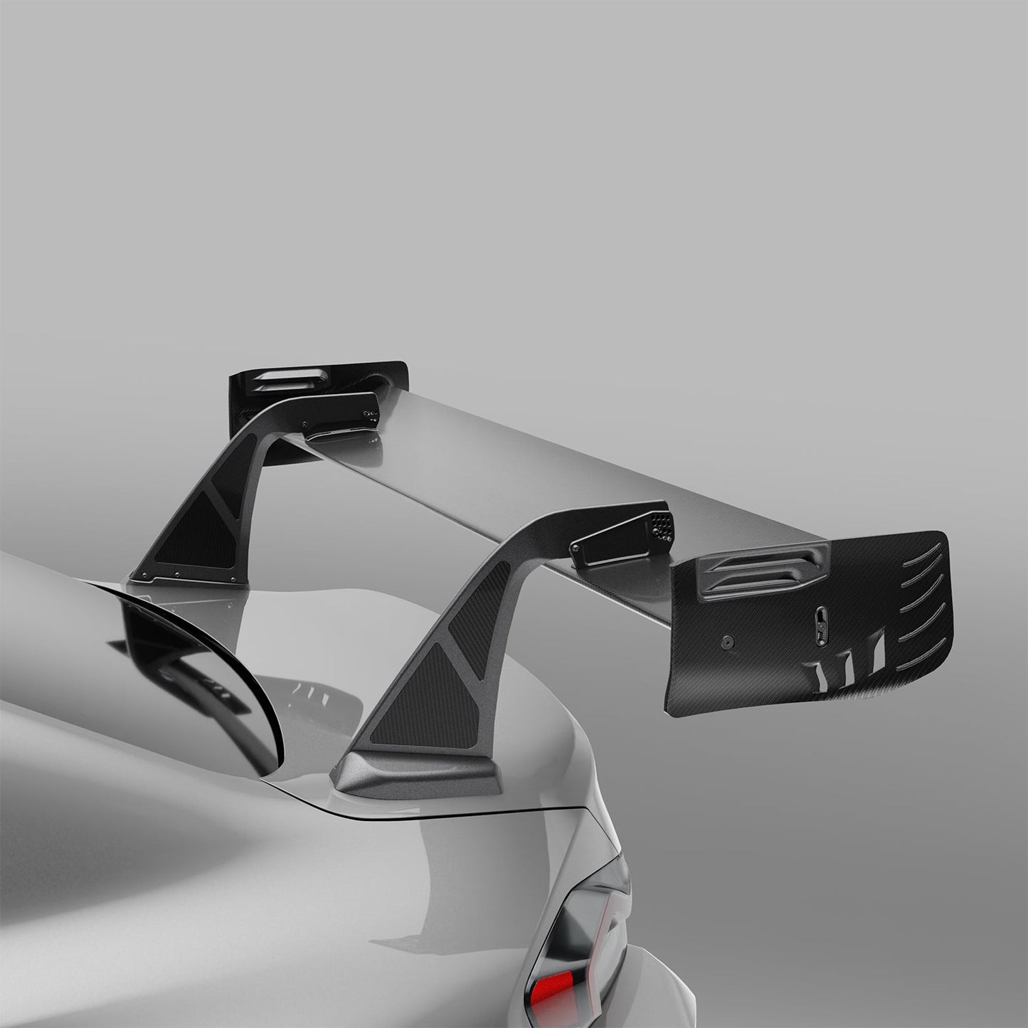 Carbon fiber rear wing blade and endplate full assembly view