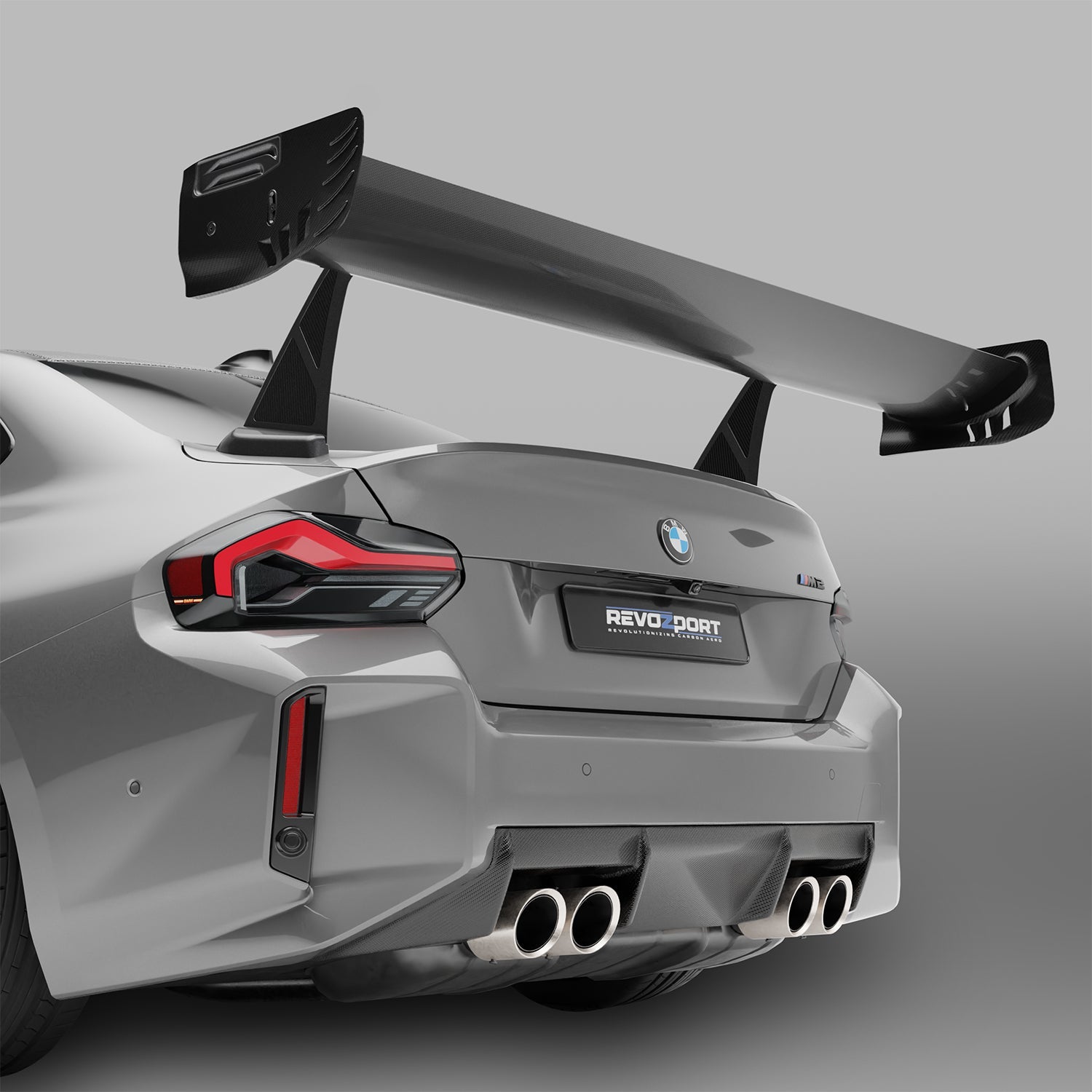BMW M2 G87 carbon fiber rear wing rear view on track-ready coupe