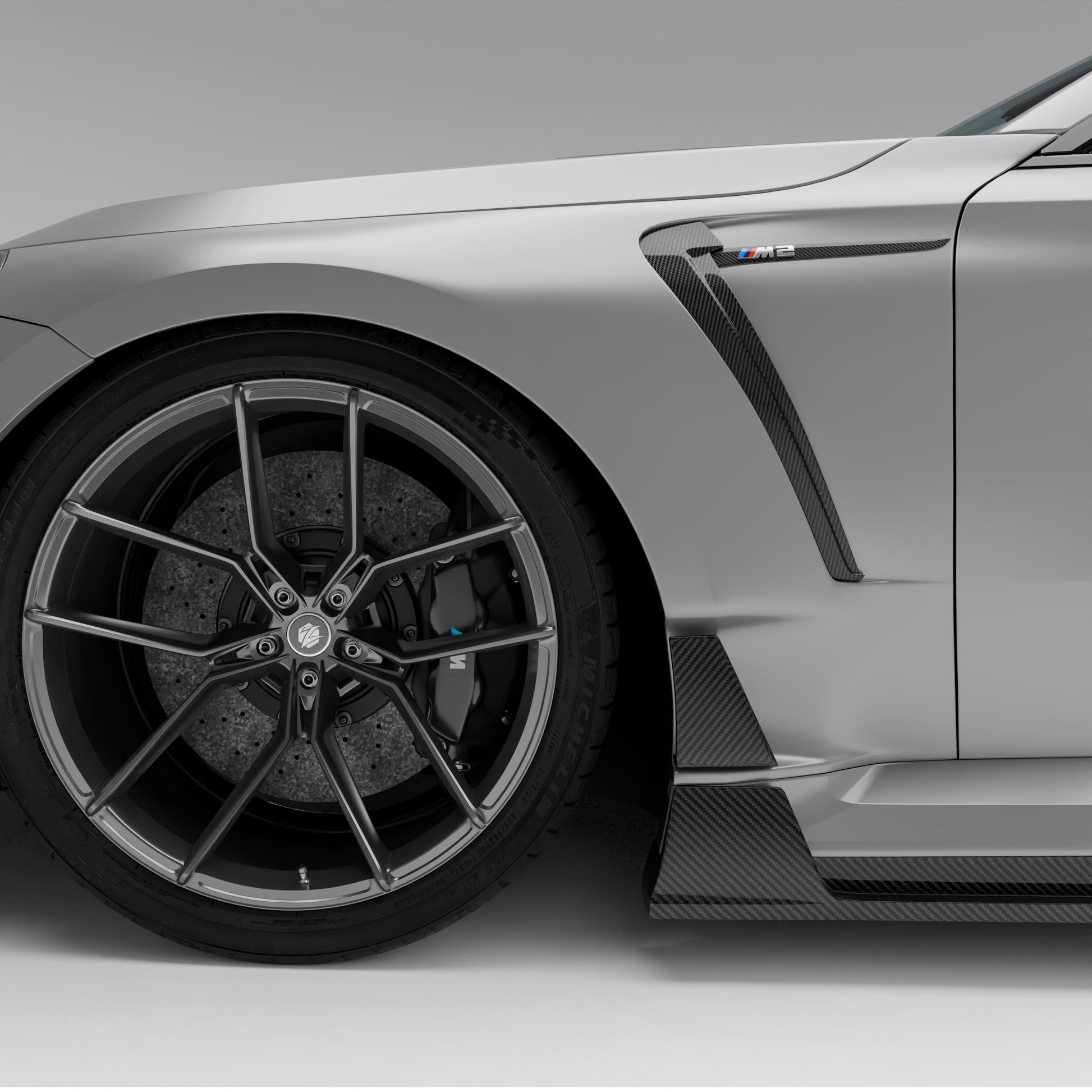 BMW M2 G87 carbon fender wide stance side context view