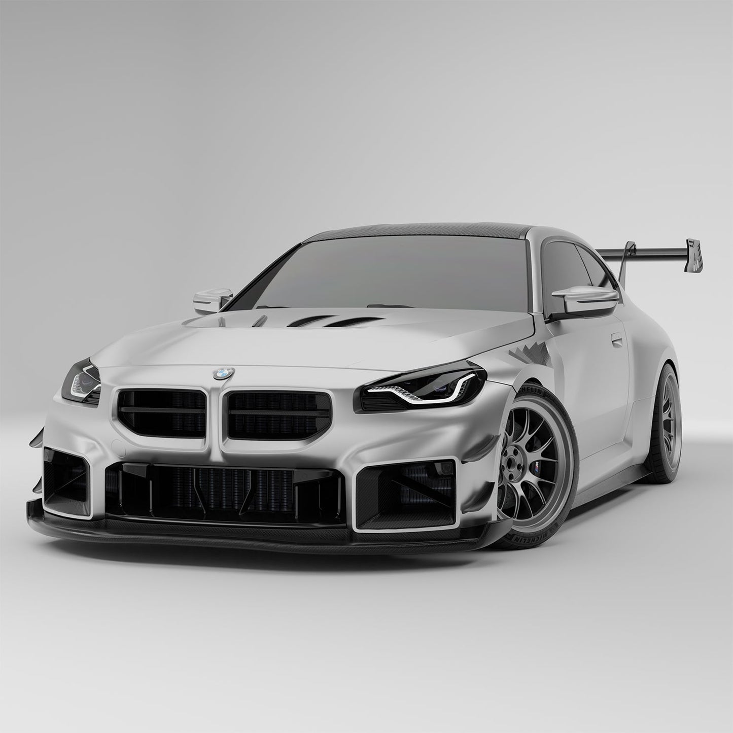 BMW M2 G87 carbon fiber front splitter and air dam, installed front view