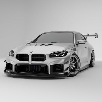 BMW M2 G87 carbon fiber front splitter and air dam, installed front view