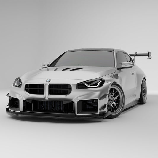 BMW M2 G87 carbon fiber front splitter and air dam, installed front view