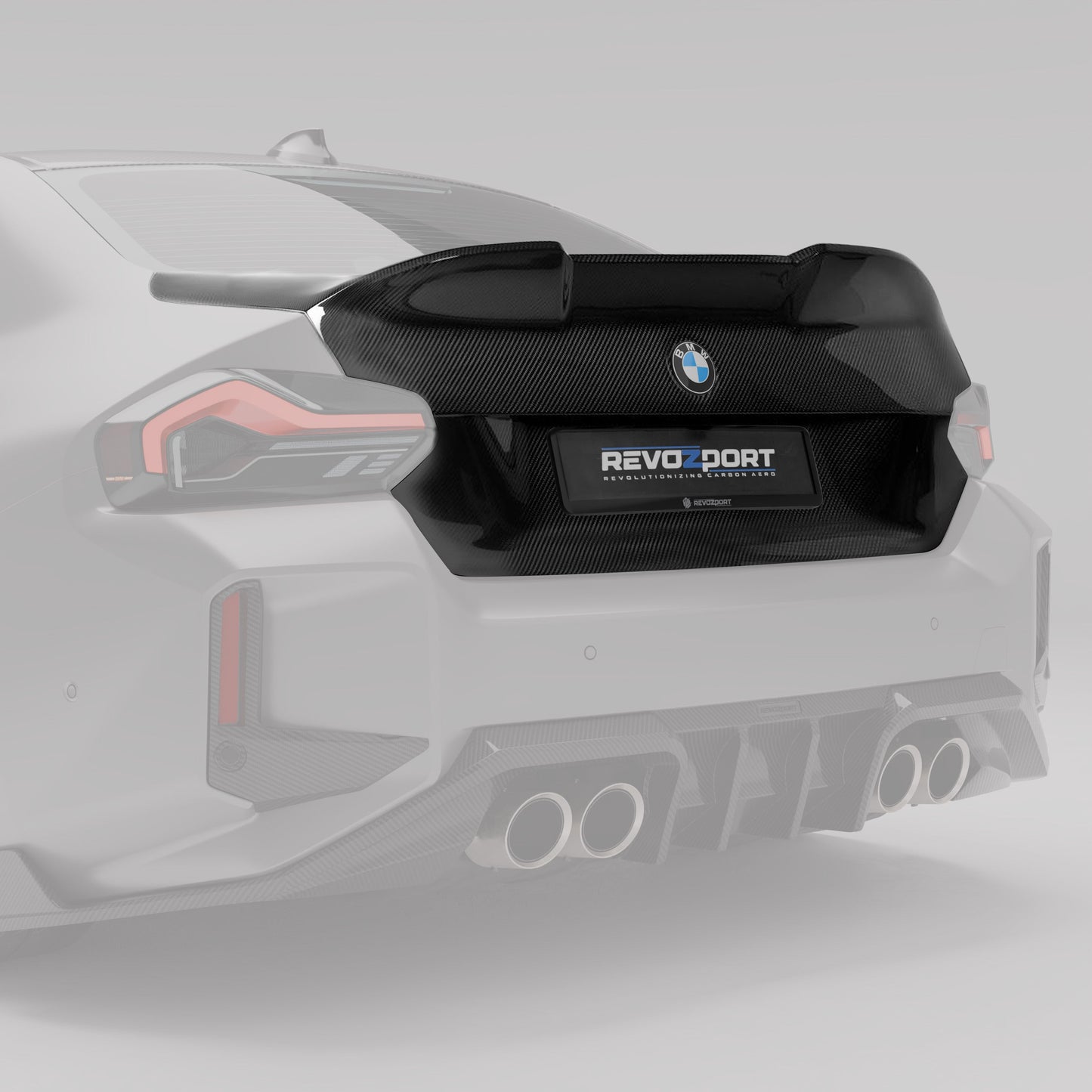 BMW M2 G87 carbon trunk lid angled rear deck view