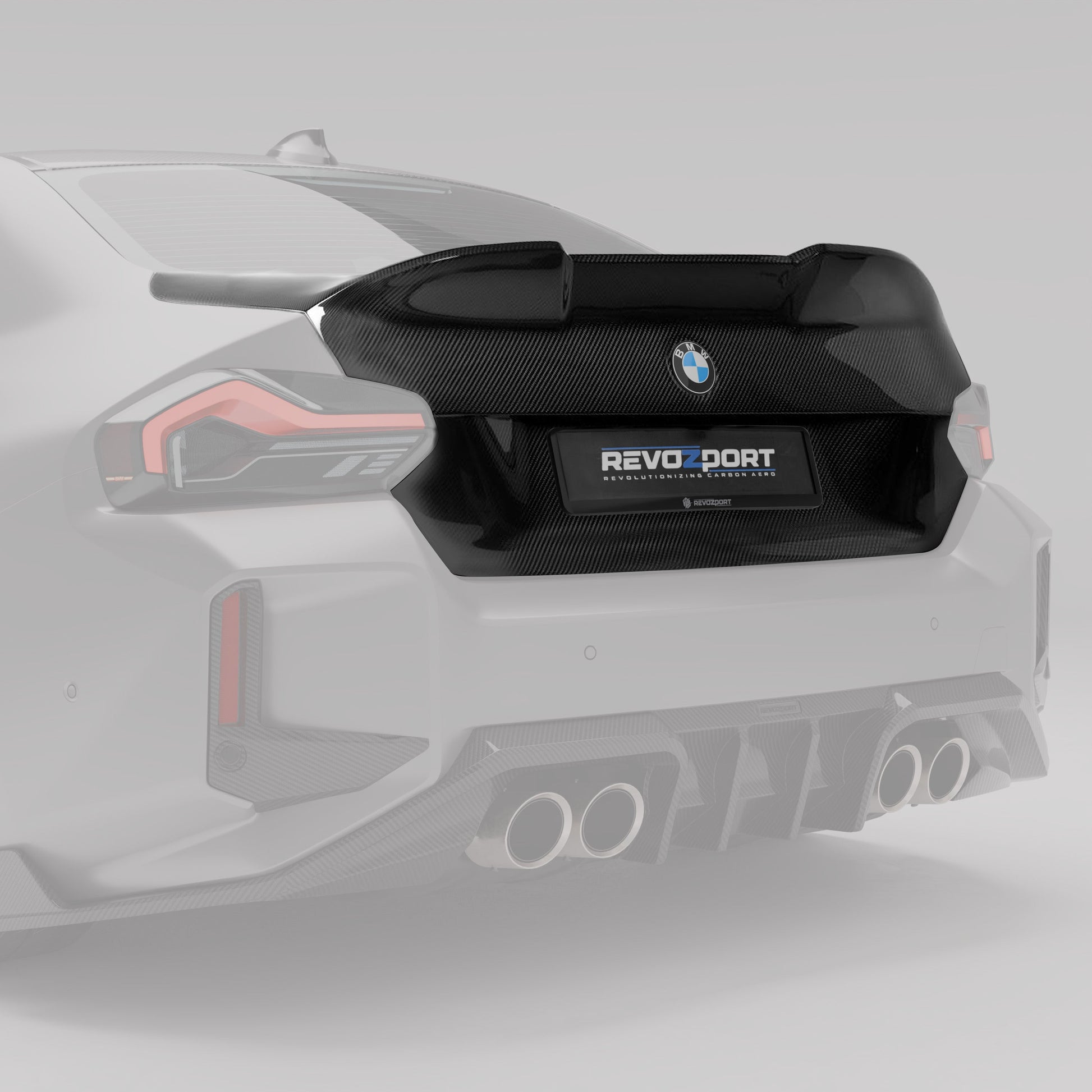 BMW M2 G87 carbon trunk lid angled rear deck view