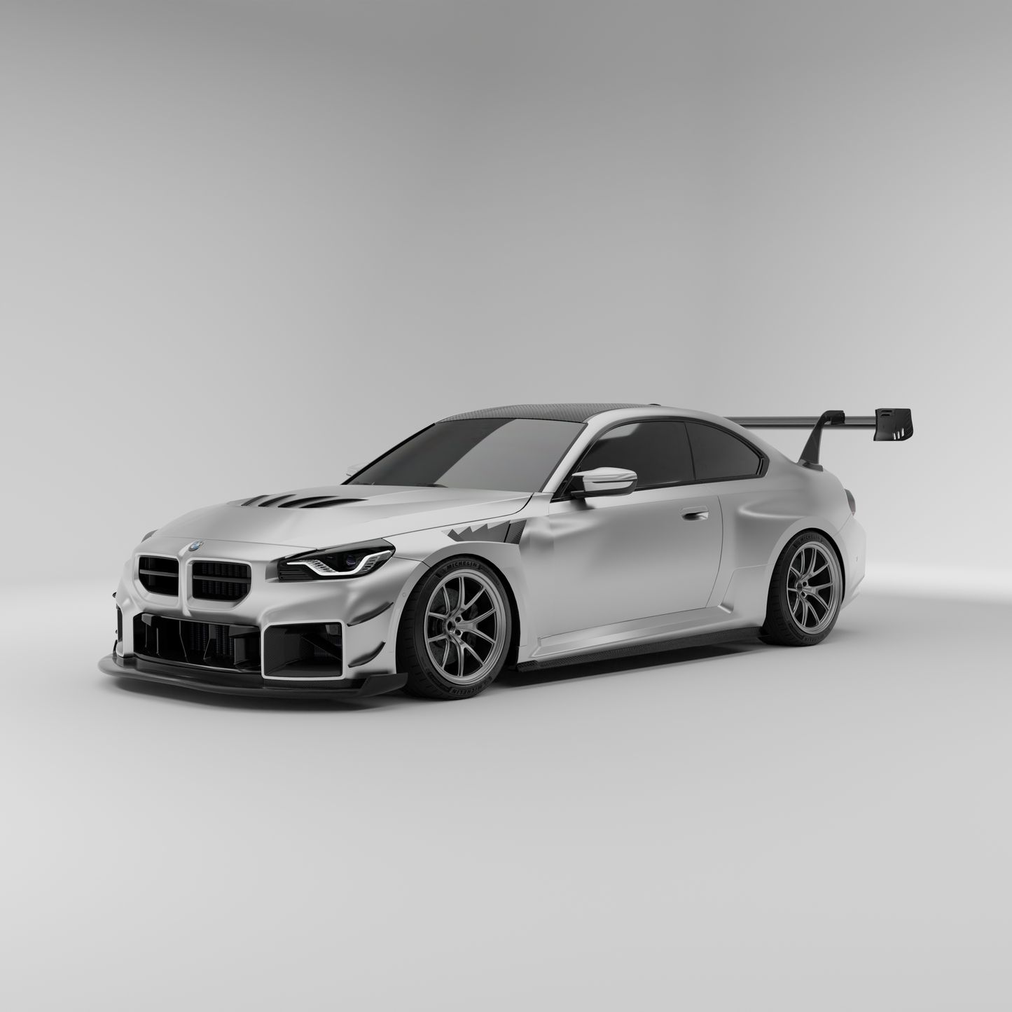 BMW M2 G87 carbon fiber aero body kit full side profile on track