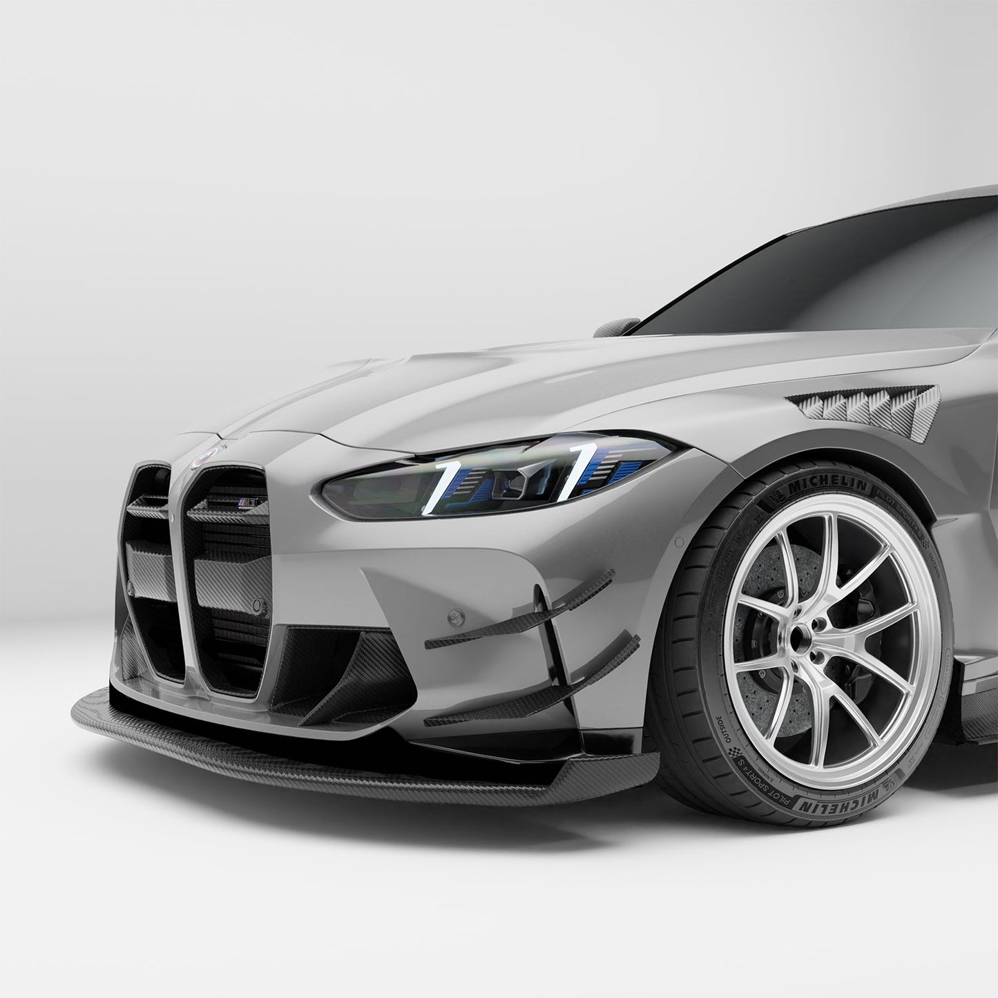 BMW M3 G80 carbon fiber front bumper canards, full set