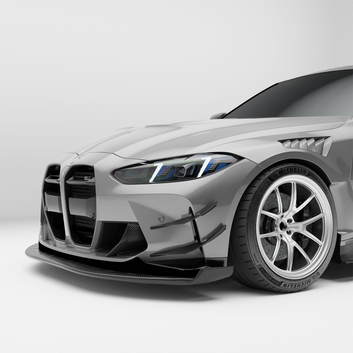 BMW M3 G80 carbon fiber front bumper canards, full set