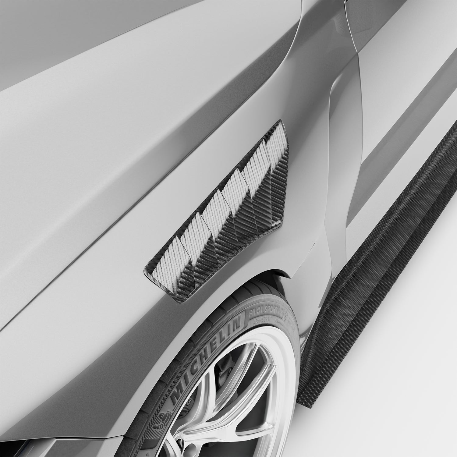 BMW M3 G80 carbon fiber fender mounting area close-up