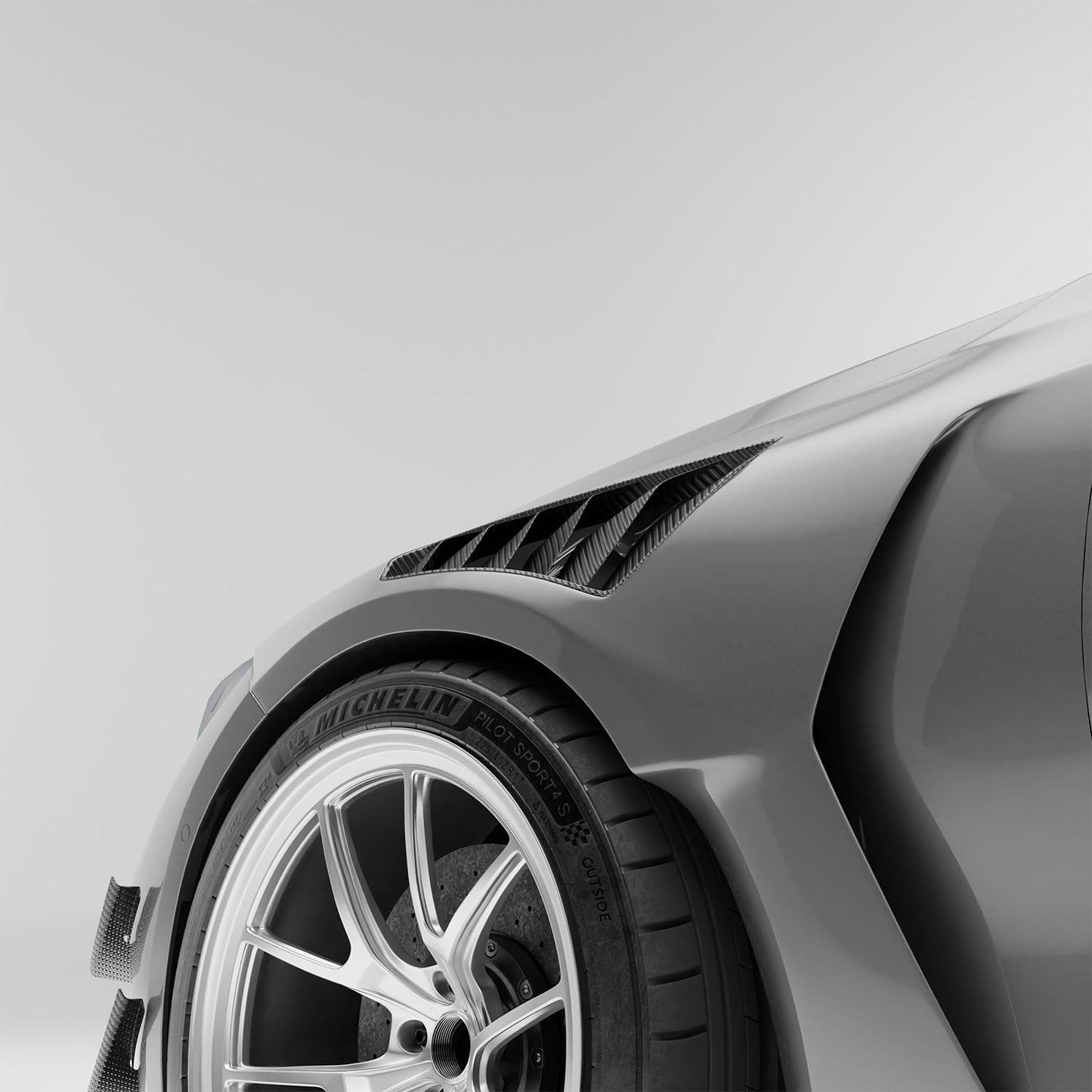 BMW M3 G80 vented carbon front fenders, full panel view