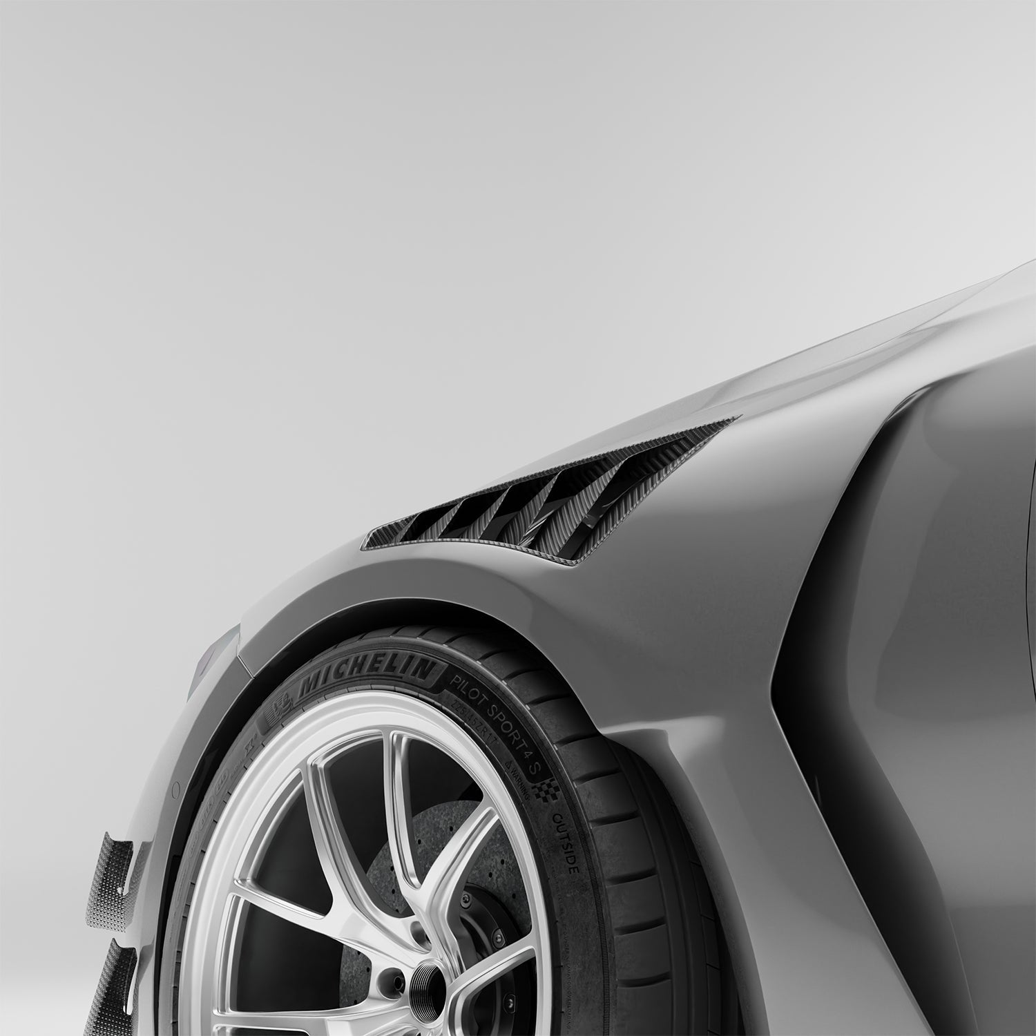 BMW M3 G80 vented carbon front fenders, full panel view