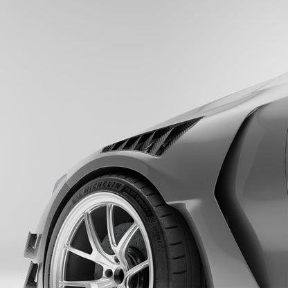 BMW M3 G80 vented carbon front fenders, full panel view