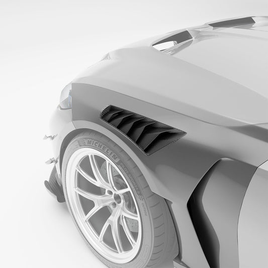 BMW M3 G80 vented carbon front fenders, side profile detail