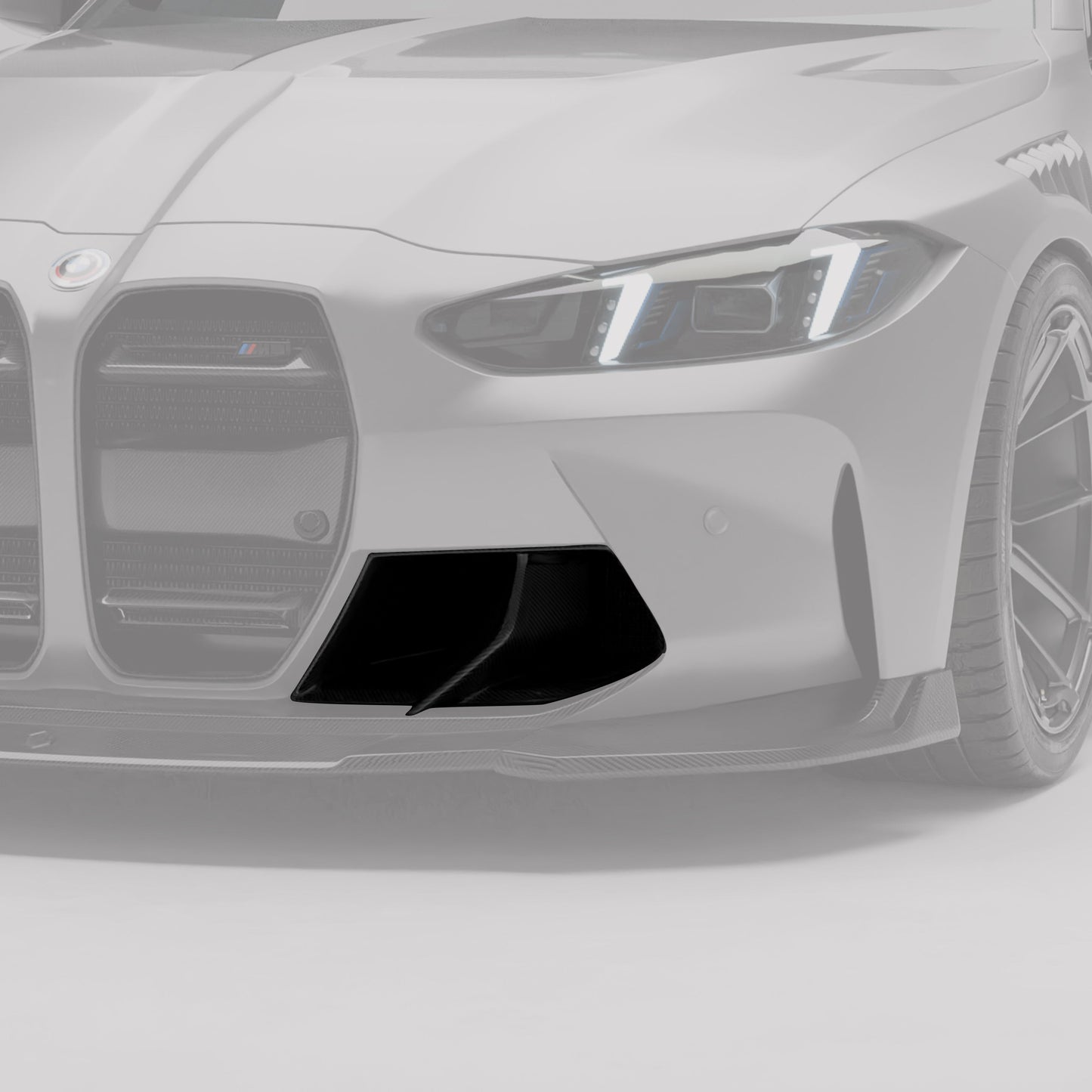 G80 M3 carbon front vent close-up with cooling duct opening