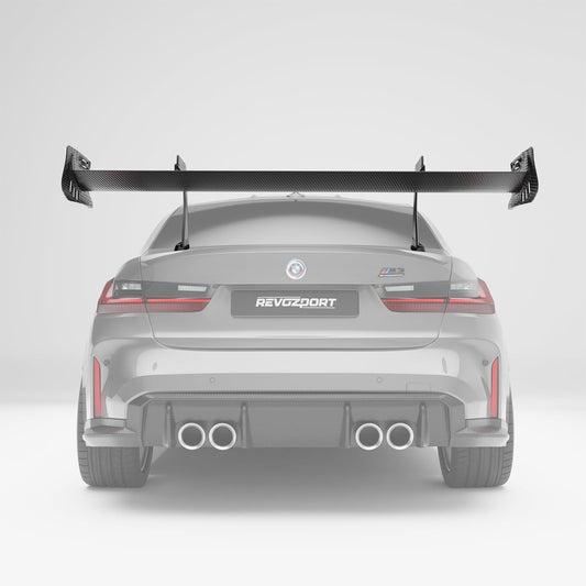 BMW M3 G80 carbon fiber rear wing side profile of the airfoil