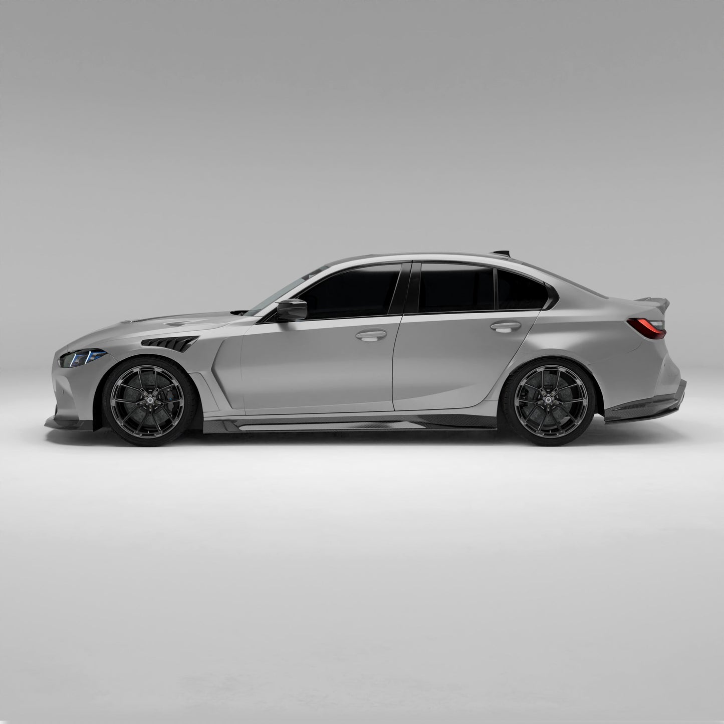 BMW M3 G80 side skirt lower edge detail in gloss carbon