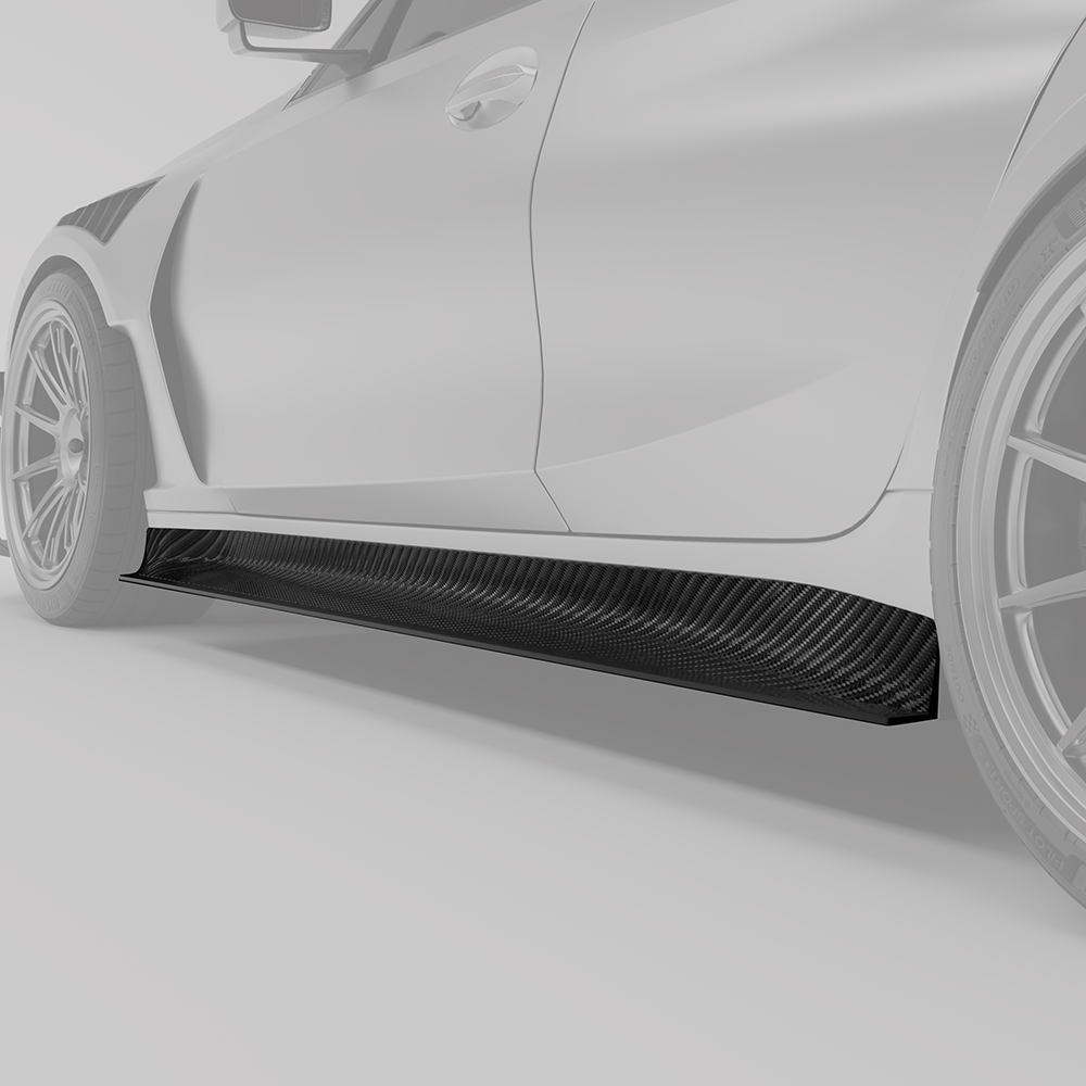 BMW M3 G80 carbon side skirt fitted along sedan rocker