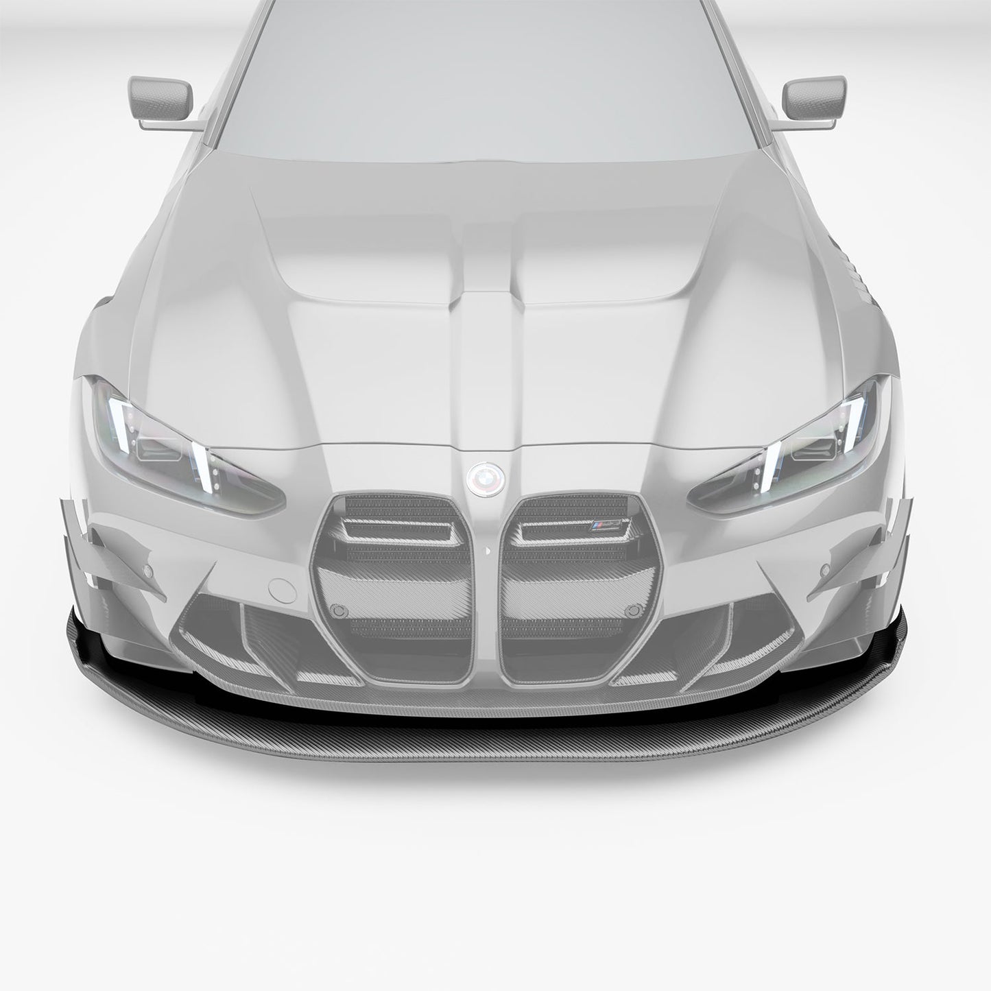 BMW M3 G80 carbon fiber splitter and air dam three-quarter view