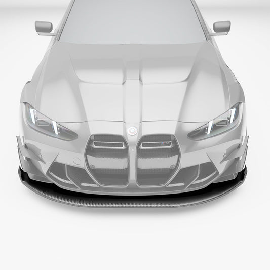BMW M3 G80 carbon fiber splitter and air dam three-quarter view