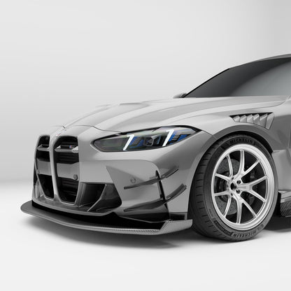 BMW M3 G80 carbon fiber splitter mounted low angle view