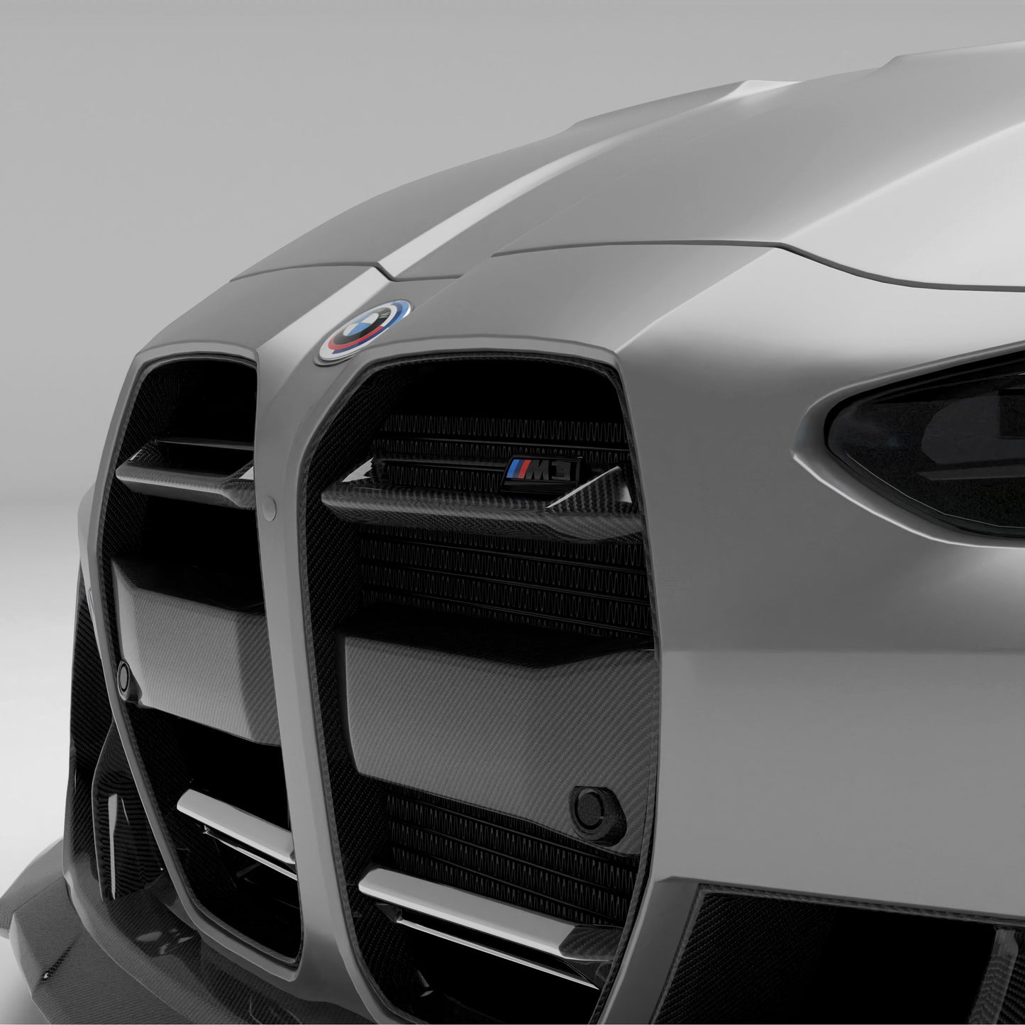 BMW M3 G80 sedan front end with carbon kidney grille fitted