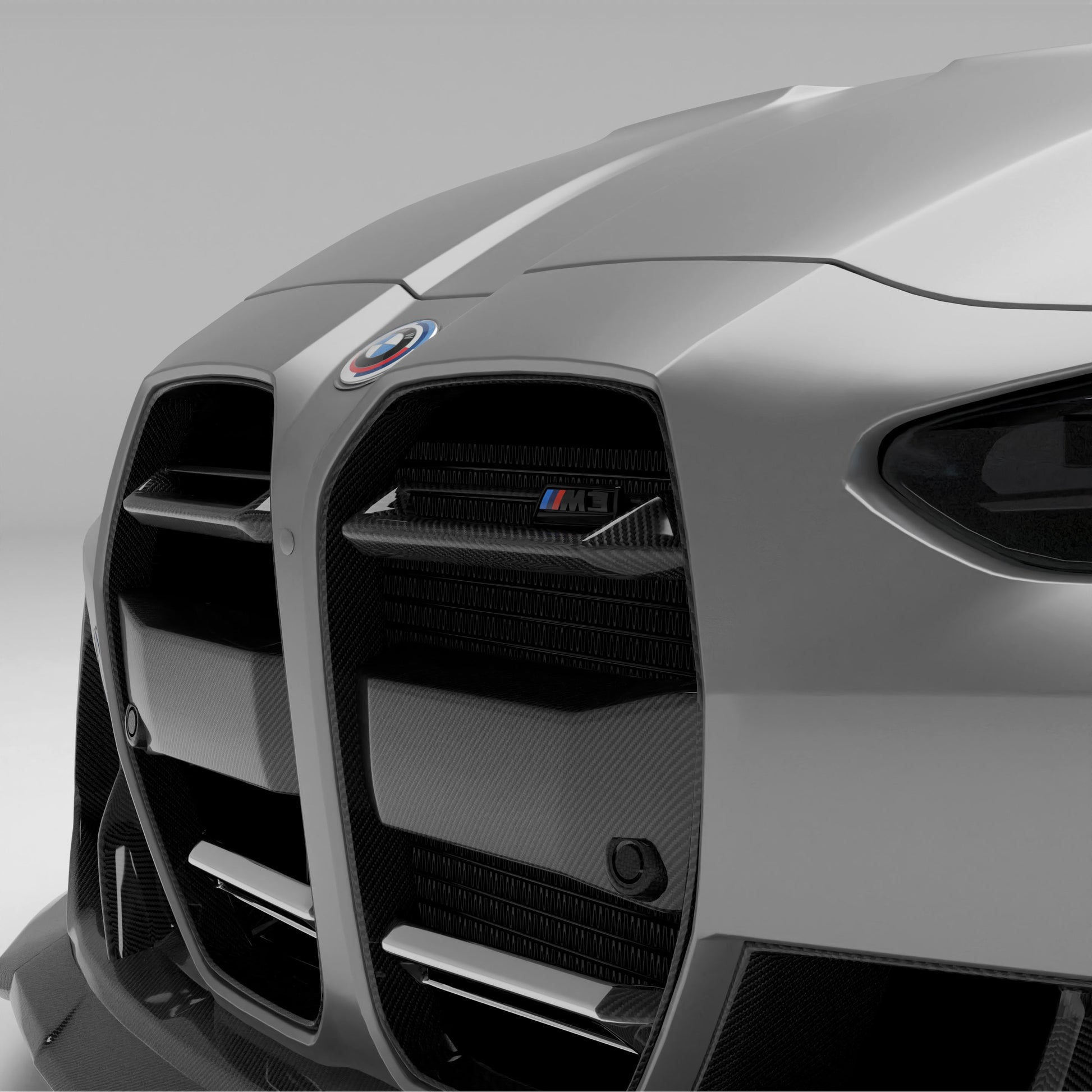 BMW M3 G80 sedan front end with carbon kidney grille fitted