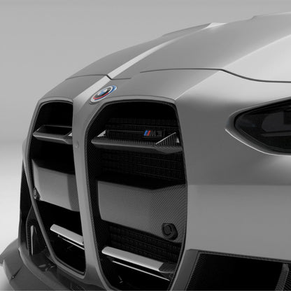 BMW M3 G80 sedan front end with carbon kidney grille fitted