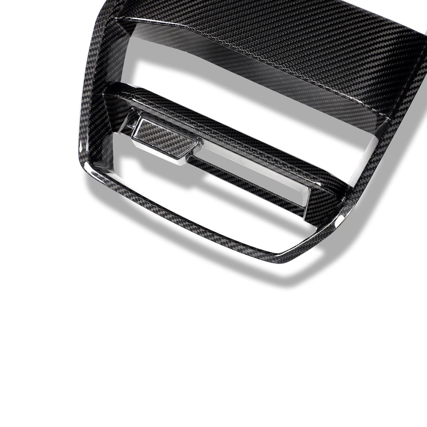 BMW M4 G82 carbon fiber front grille side angle showing depth